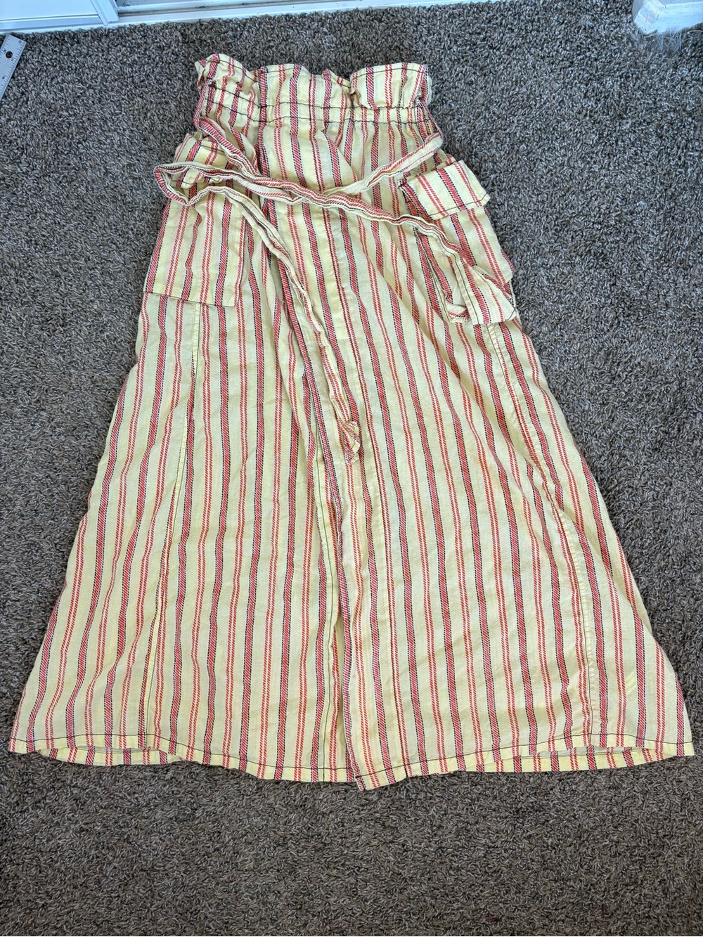 Free People One Natalia Striped Midi Skirt Yellow Rise Tie Waist small - Picture 2 of 7
